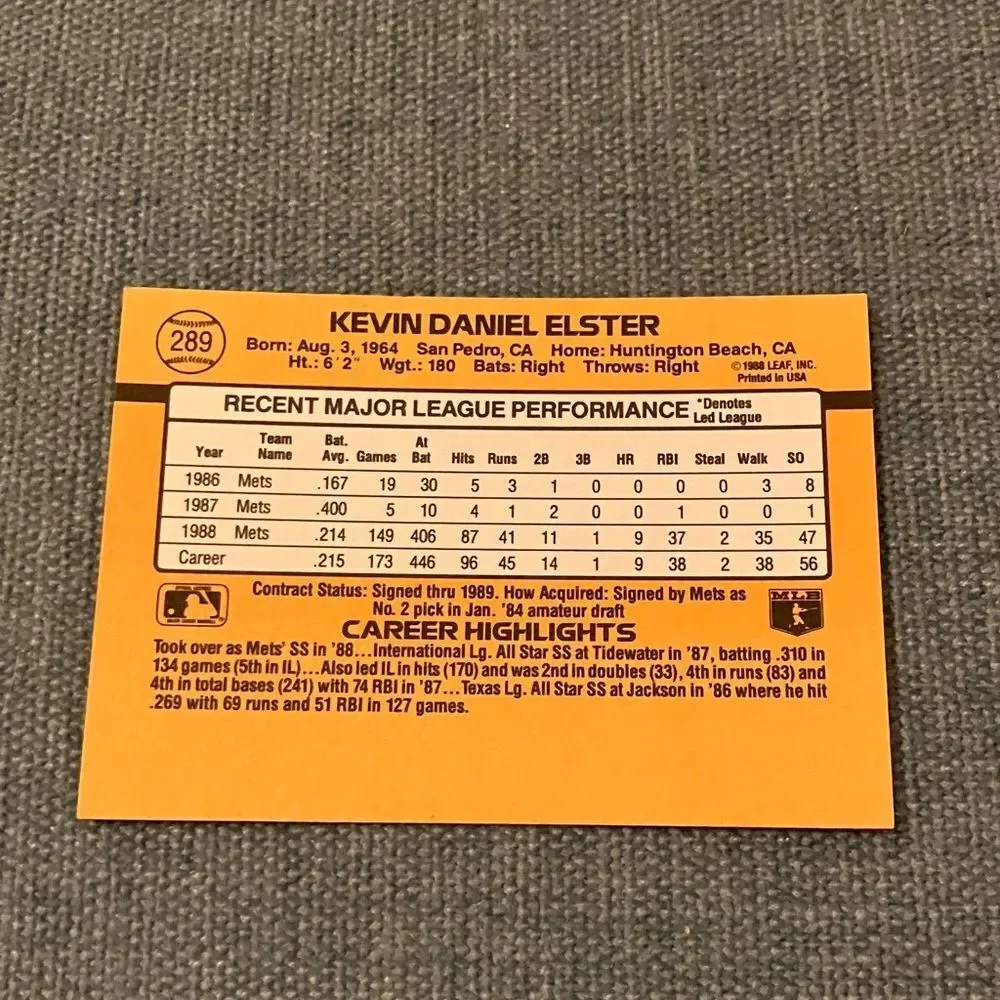 1989 Donruss New York Mets Baseball Card Trading Card